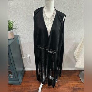 Black Boho western Fringe Vest 3x-4x